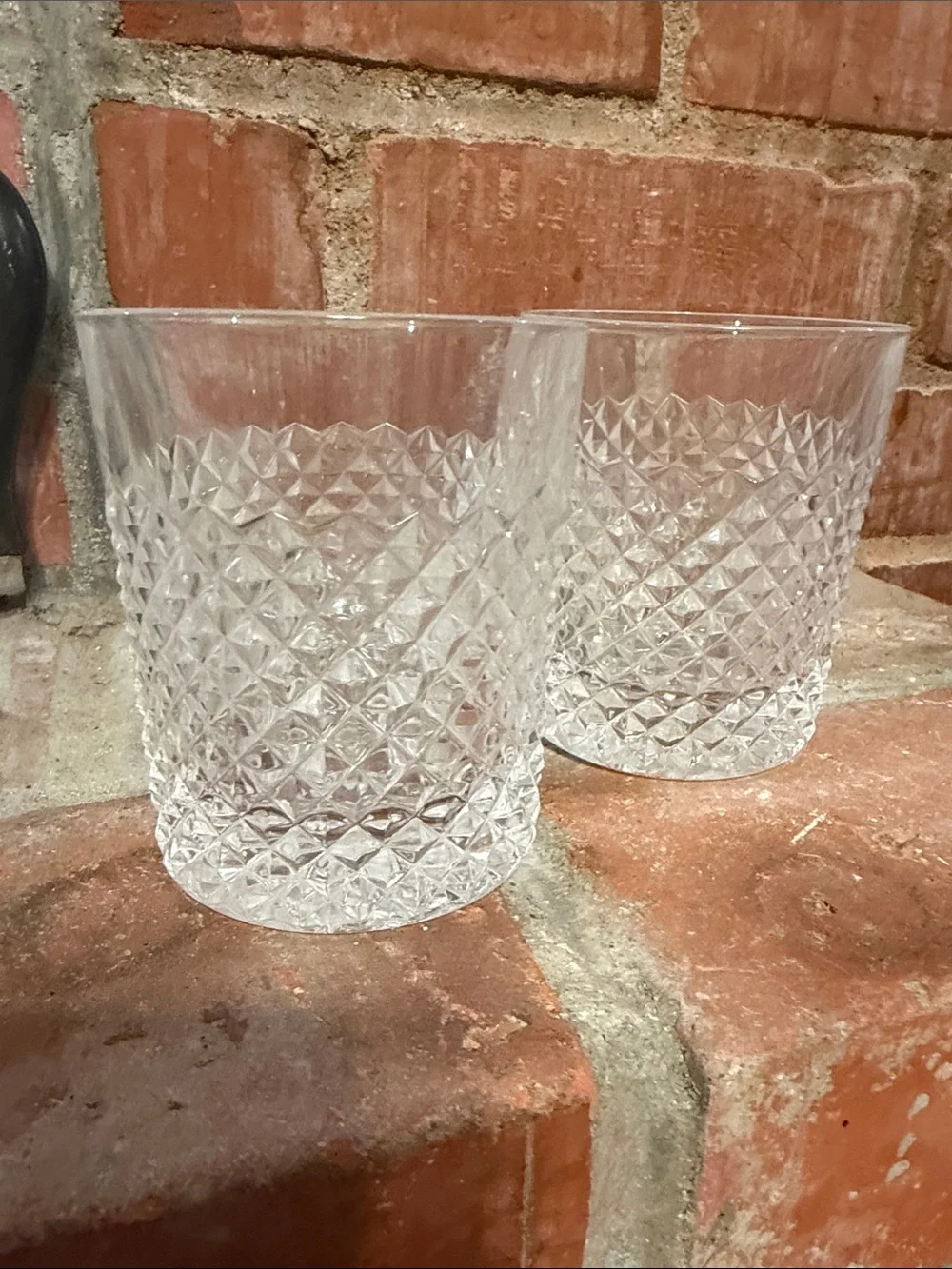 Vintage Classic Clear Cut Glass Rocks Glass Tumblers - Pair